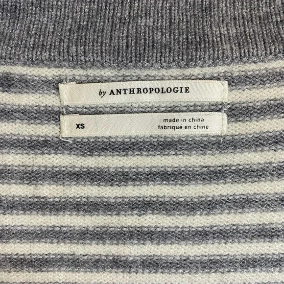 by Anthropologie Grey Stripe Serena Soft Knit Button V Neck Sweater XS - Picture 10 of 12